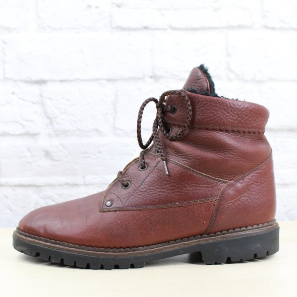 Unbranded Shoes - Women's Brown Pebbled Leather Lined Winter Ankle Boots Canada Made Size 9 D